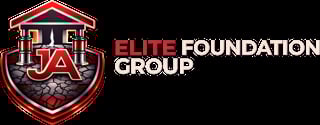 Elite Foundation Group logo featuring a red shield with a house silhouette and the letters A and J
